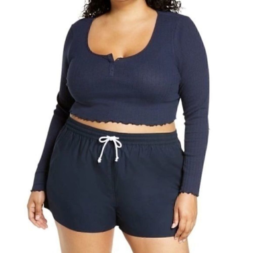Nordstrom Bp Long Sleeve Henley Crop Top Green 3X NWT - Picture 10 of 10